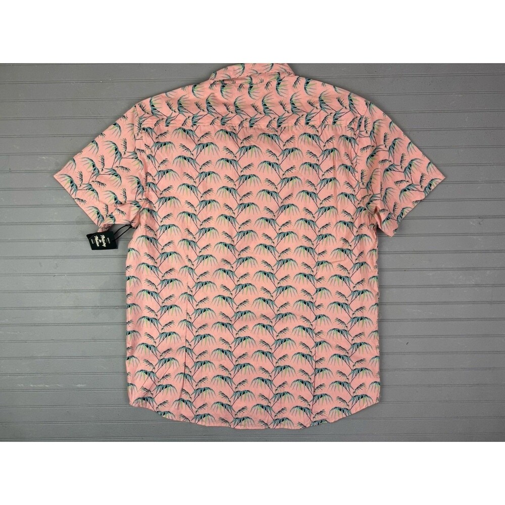 Artistry In Motion Size L Men Short Sleeve Shirt Pink Palm Trees Slim Fit Button - Picture 5 of 5